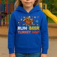 Run Beer Turkey Nap Running Trot Dinner Thanksgiving Kids Hoodie thumb 3