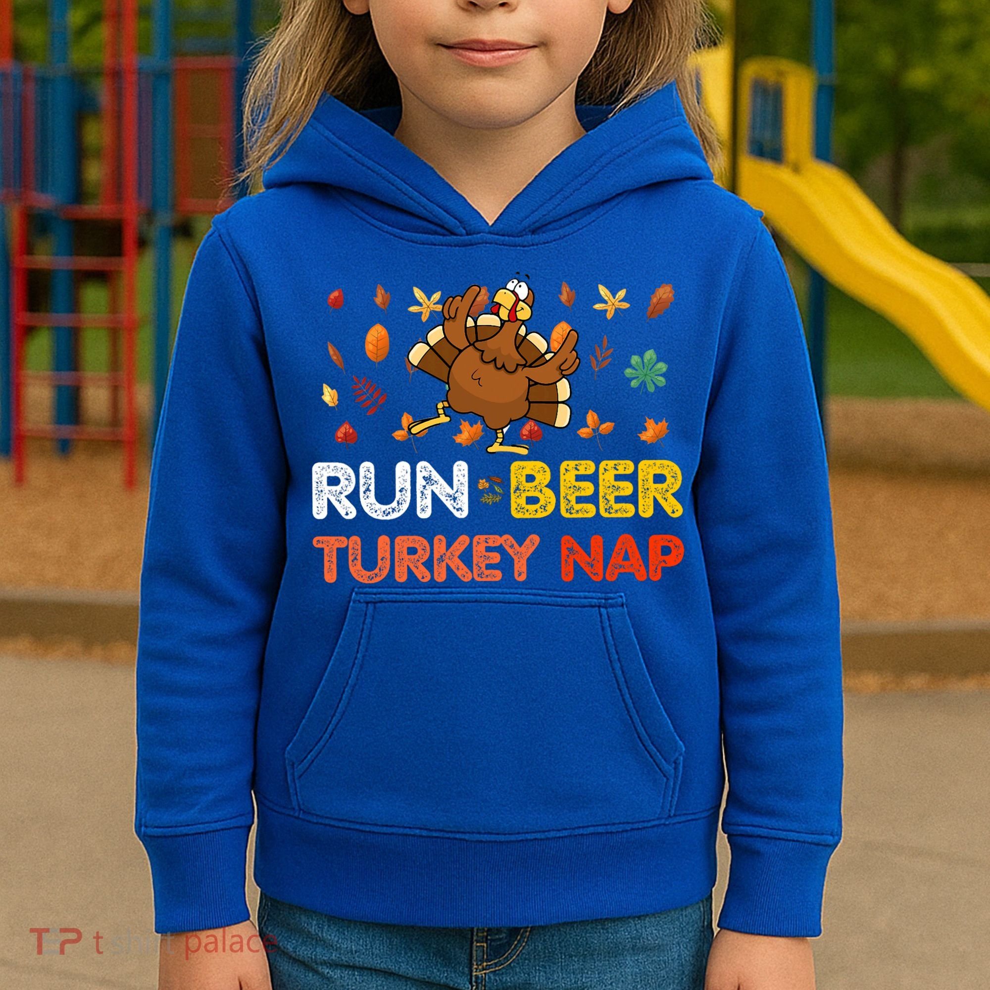Run Beer Turkey Nap Running Trot Dinner Thanksgiving Kids Hoodie