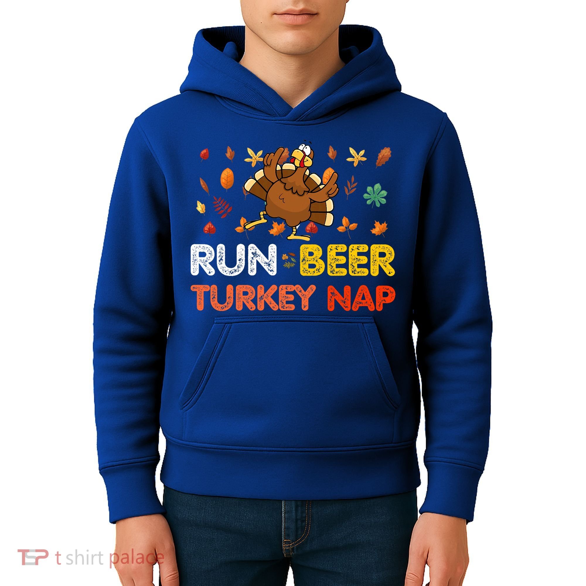 Run Beer Turkey Nap Running Trot Dinner Thanksgiving Kids Hoodie