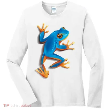 Realistic Blue Tree Frog Women's Long Sleeve Shirt