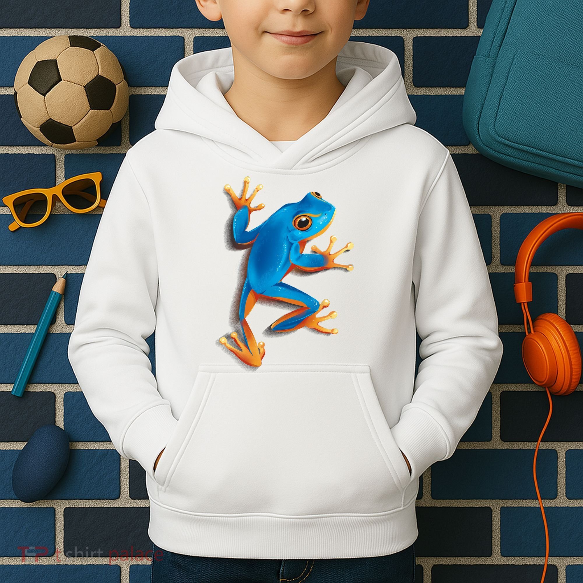 Realistic Blue Tree Frog Kids Hoodie