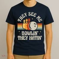 Retro Bowling They See Me Bowlin' They Hatin' Vintage Bowler T-Shirt thumb 3