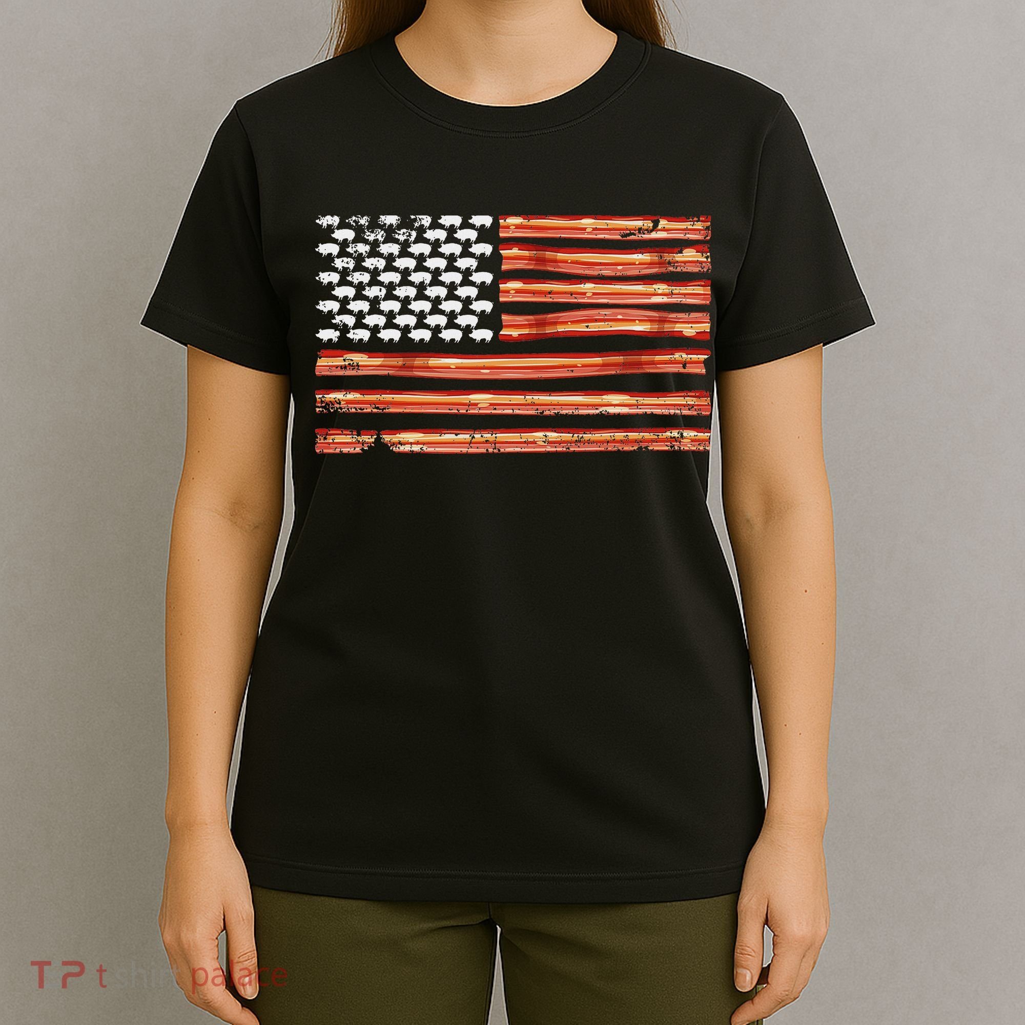 Retro Bacon Usa American Flag Independence Day 4th Of July T-Shirt