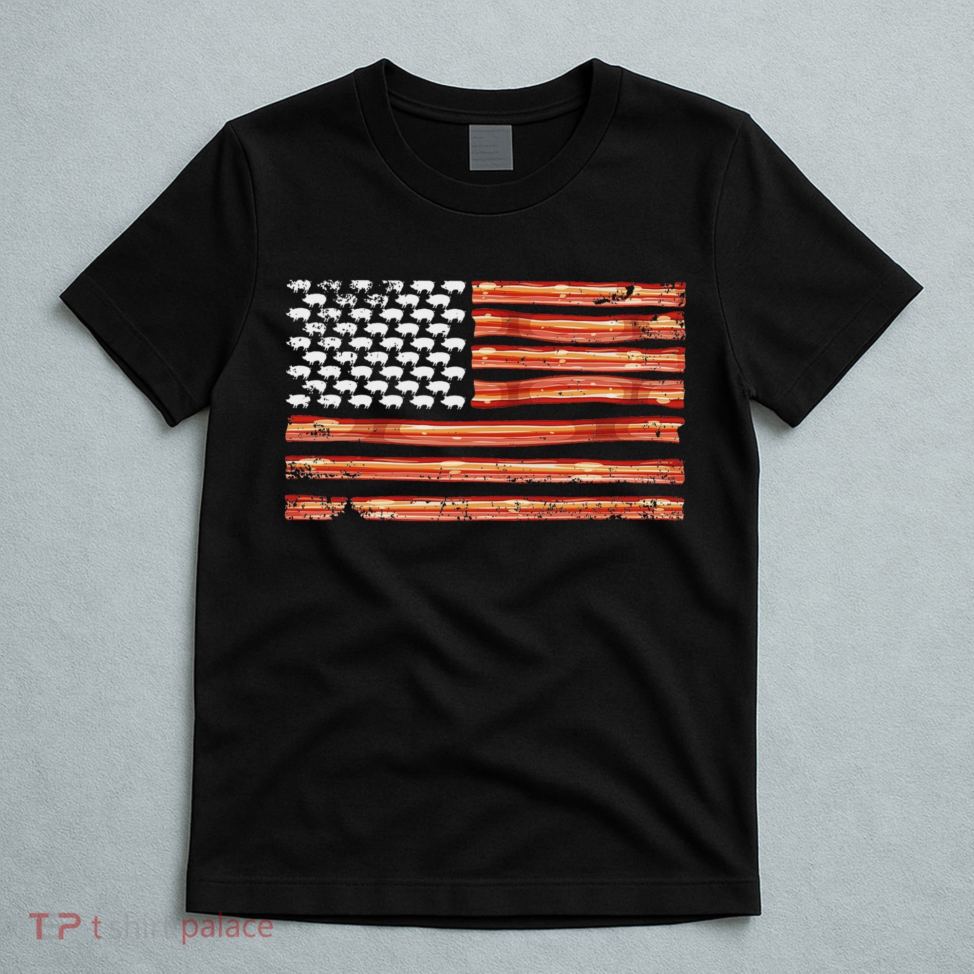 Retro Bacon Usa American Flag Independence Day 4th Of July T-Shirt