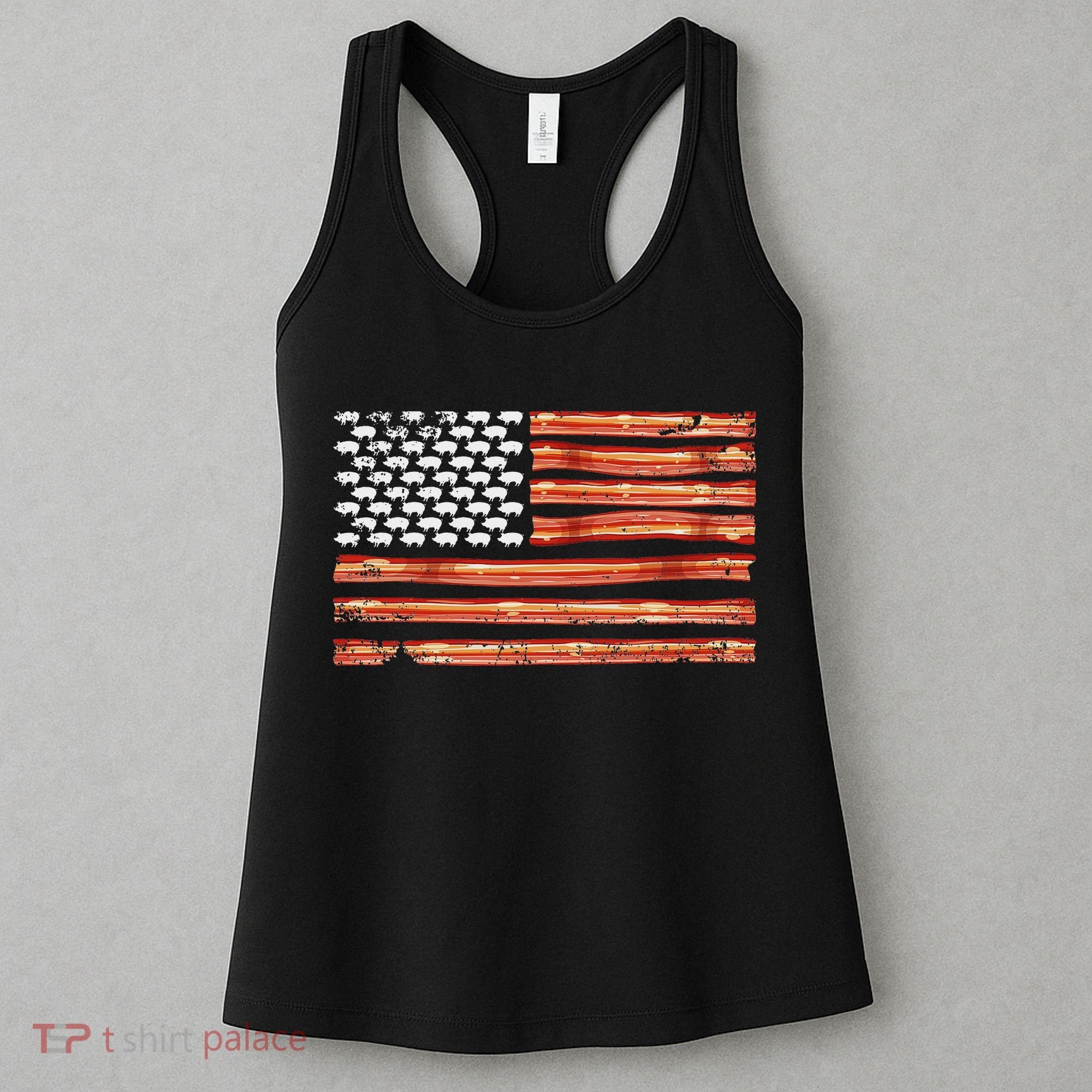 Retro Bacon Usa American Flag Independence Day 4th Of July Women's Tank Top