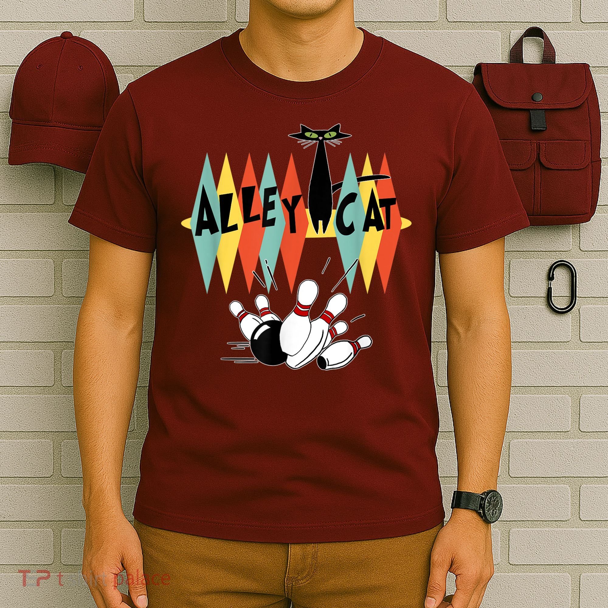 Retro Bowling Vintage Bowler Alley Cat Vintage T-Shirt