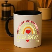 Retro Boho Valentine Day Nurse Heart Rainbow Coffee Mug thumb 4