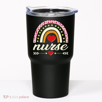 Retro Boho Valentine Day Nurse Heart Rainbow Tumbler