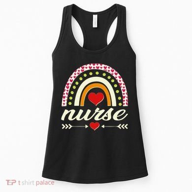 Retro Boho Valentine Day Nurse Heart Rainbow Women's Tank Top