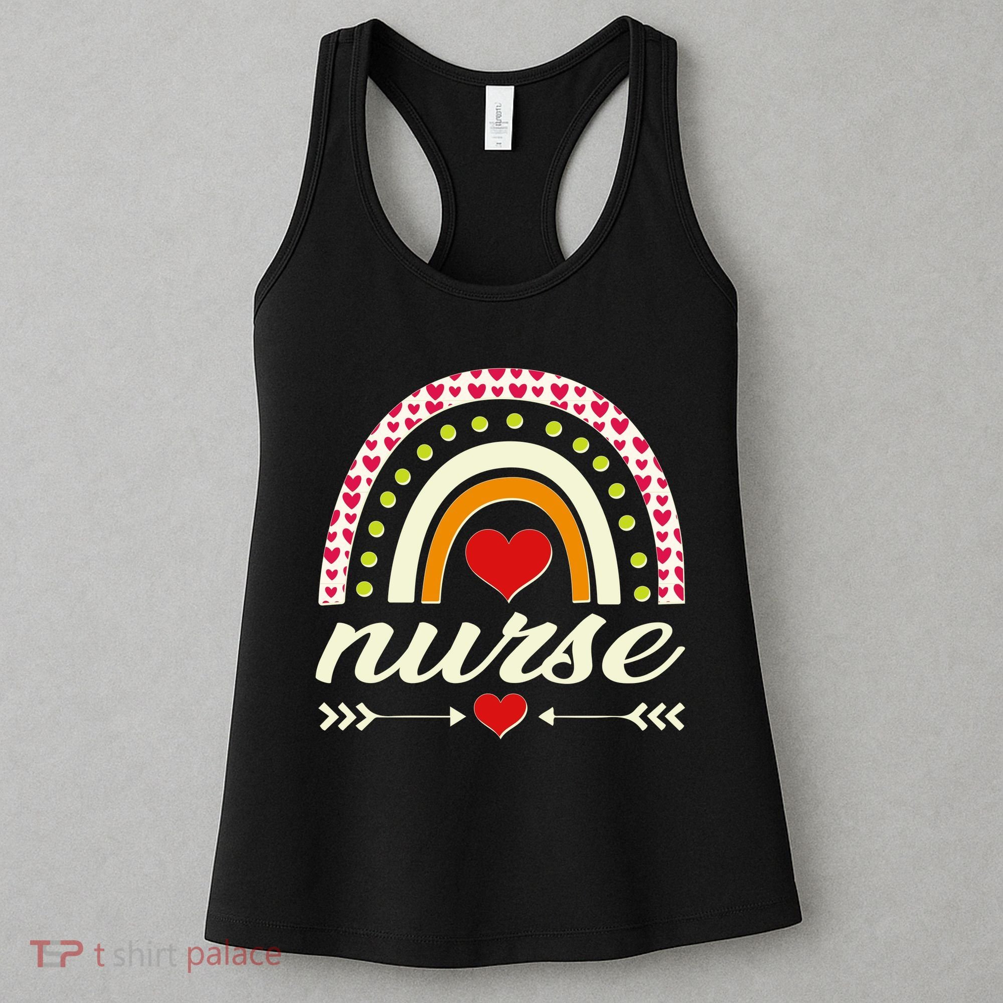Retro Boho Valentine Day Nurse Heart Rainbow Women's Tank Top