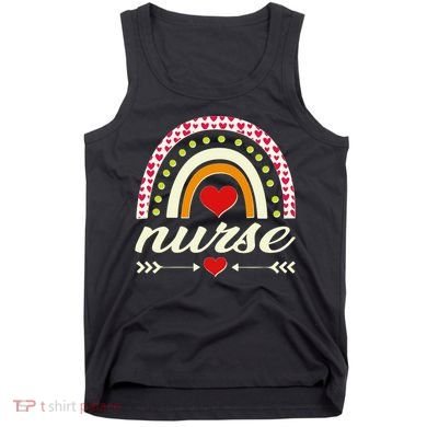 Retro Boho Valentine Day Nurse Heart Rainbow Tank Top