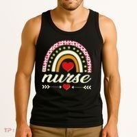 Retro Boho Valentine Day Nurse Heart Rainbow Tank Top thumb 3