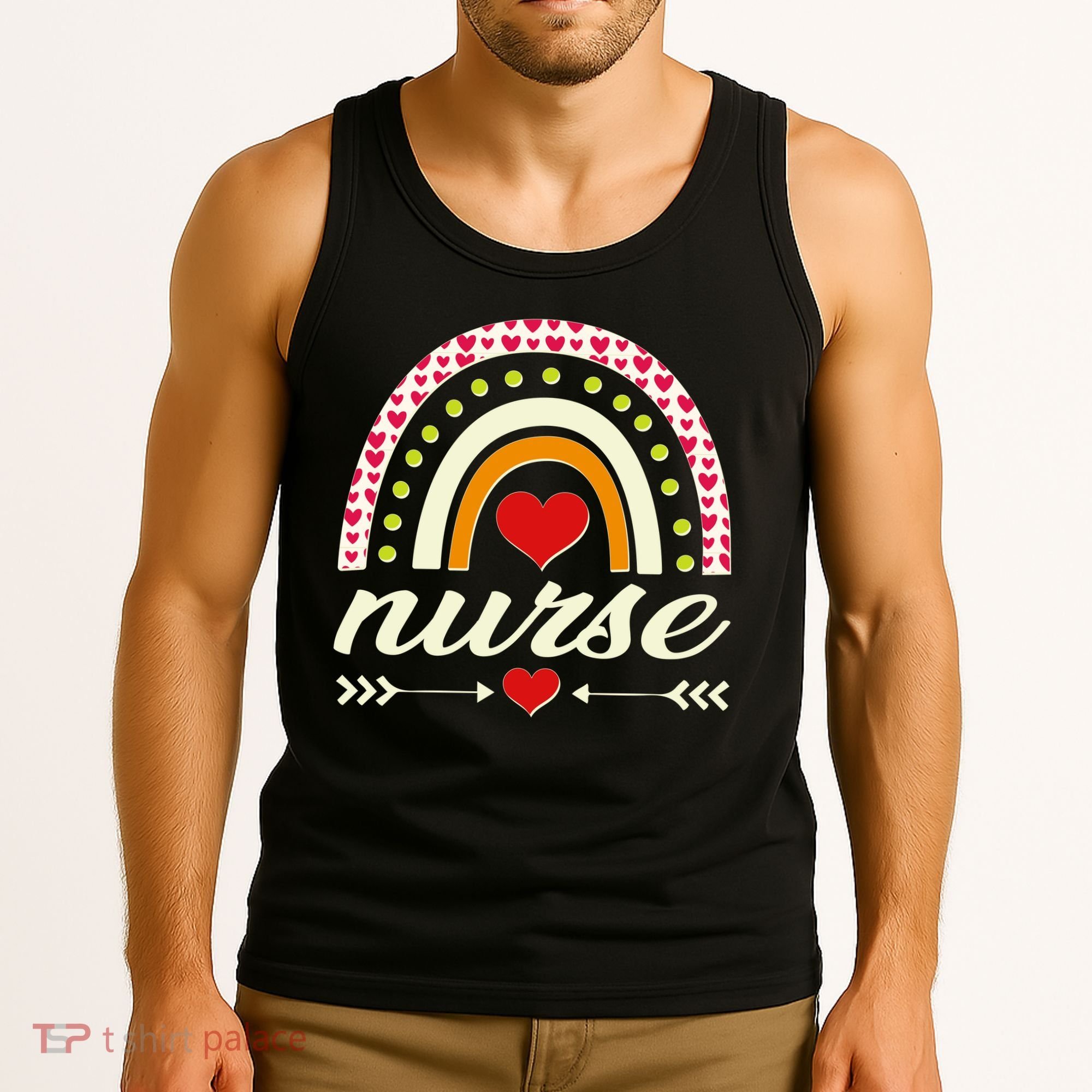 Retro Boho Valentine Day Nurse Heart Rainbow Tank Top