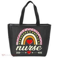 Retro Boho Valentine Day Nurse Heart Rainbow Tote Bag thumb 0