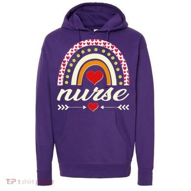 Retro Boho Valentine Day Nurse Heart Rainbow Hoodie