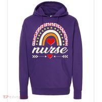 Retro Boho Valentine Day Nurse Heart Rainbow Hoodie thumb 0