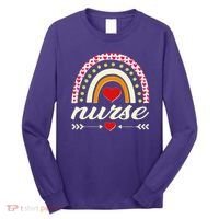 Retro Boho Valentine Day Nurse Heart Rainbow Long Sleeve Shirt thumb 0