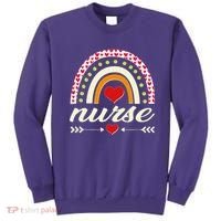 Retro Boho Valentine Day Nurse Heart Rainbow Sweatshirt thumb 0
