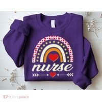 Retro Boho Valentine Day Nurse Heart Rainbow Sweatshirt thumb 2