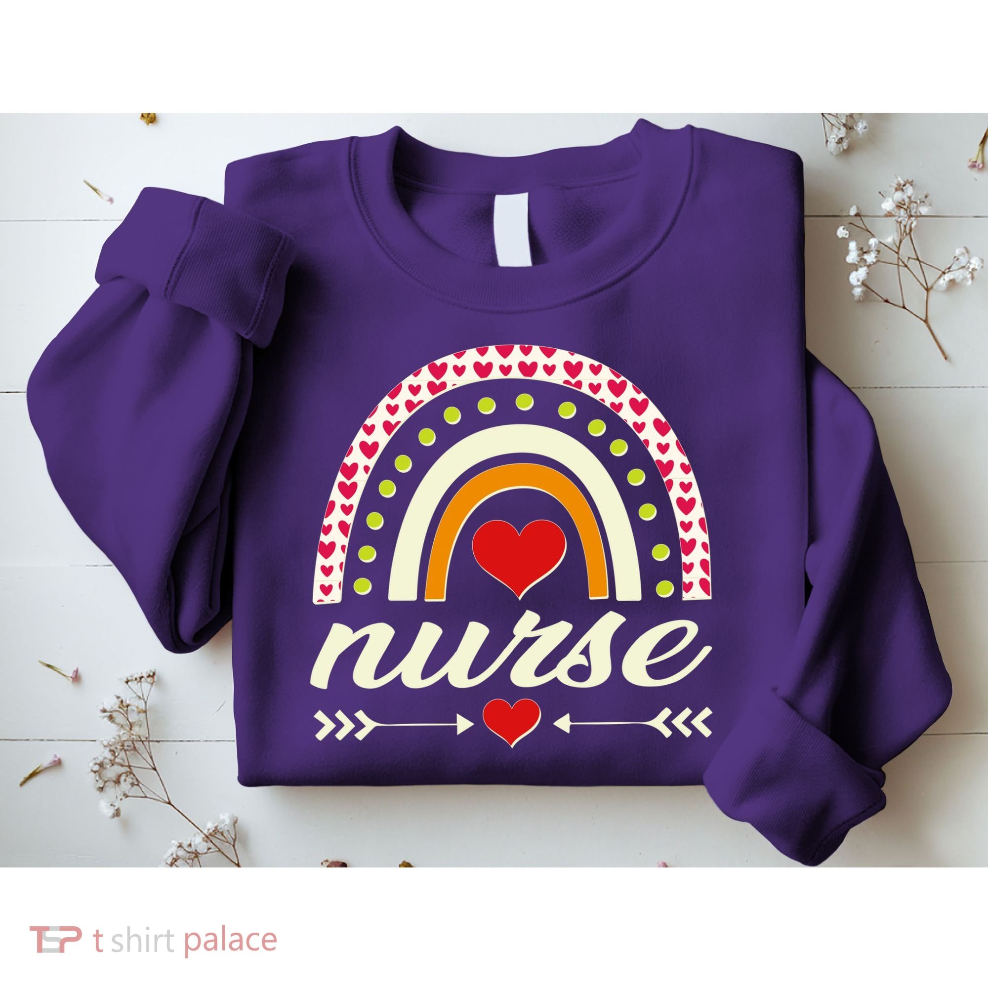 Retro Boho Valentine Day Nurse Heart Rainbow Sweatshirt