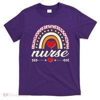 Retro Boho Valentine Day Nurse Heart Rainbow T-Shirt thumb 0