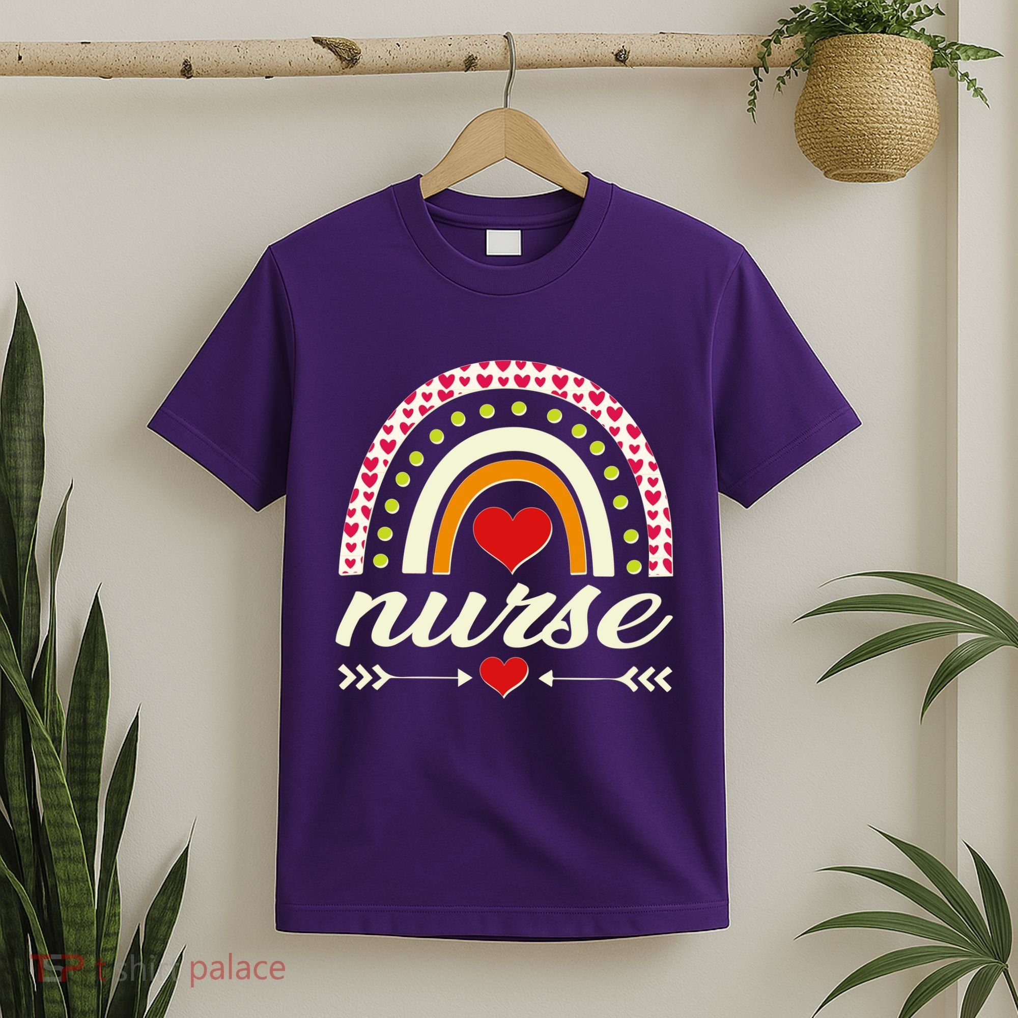 Retro Boho Valentine Day Nurse Heart Rainbow T-Shirt