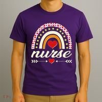 Retro Boho Valentine Day Nurse Heart Rainbow T-Shirt thumb 3