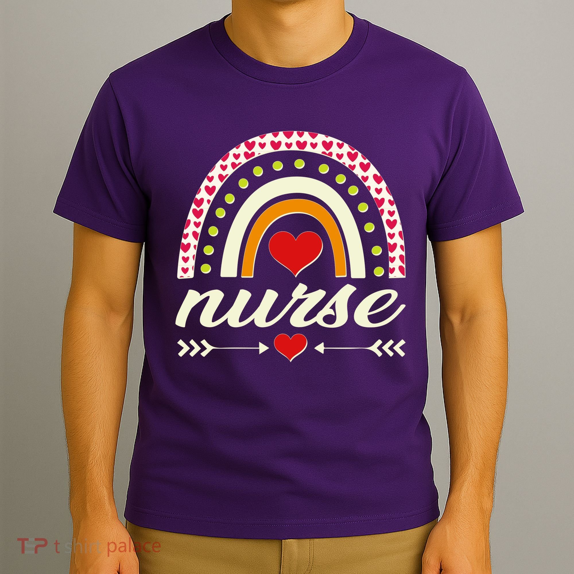 Retro Boho Valentine Day Nurse Heart Rainbow T-Shirt