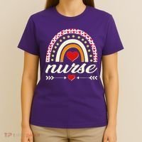 Retro Boho Valentine Day Nurse Heart Rainbow T-Shirt thumb 4