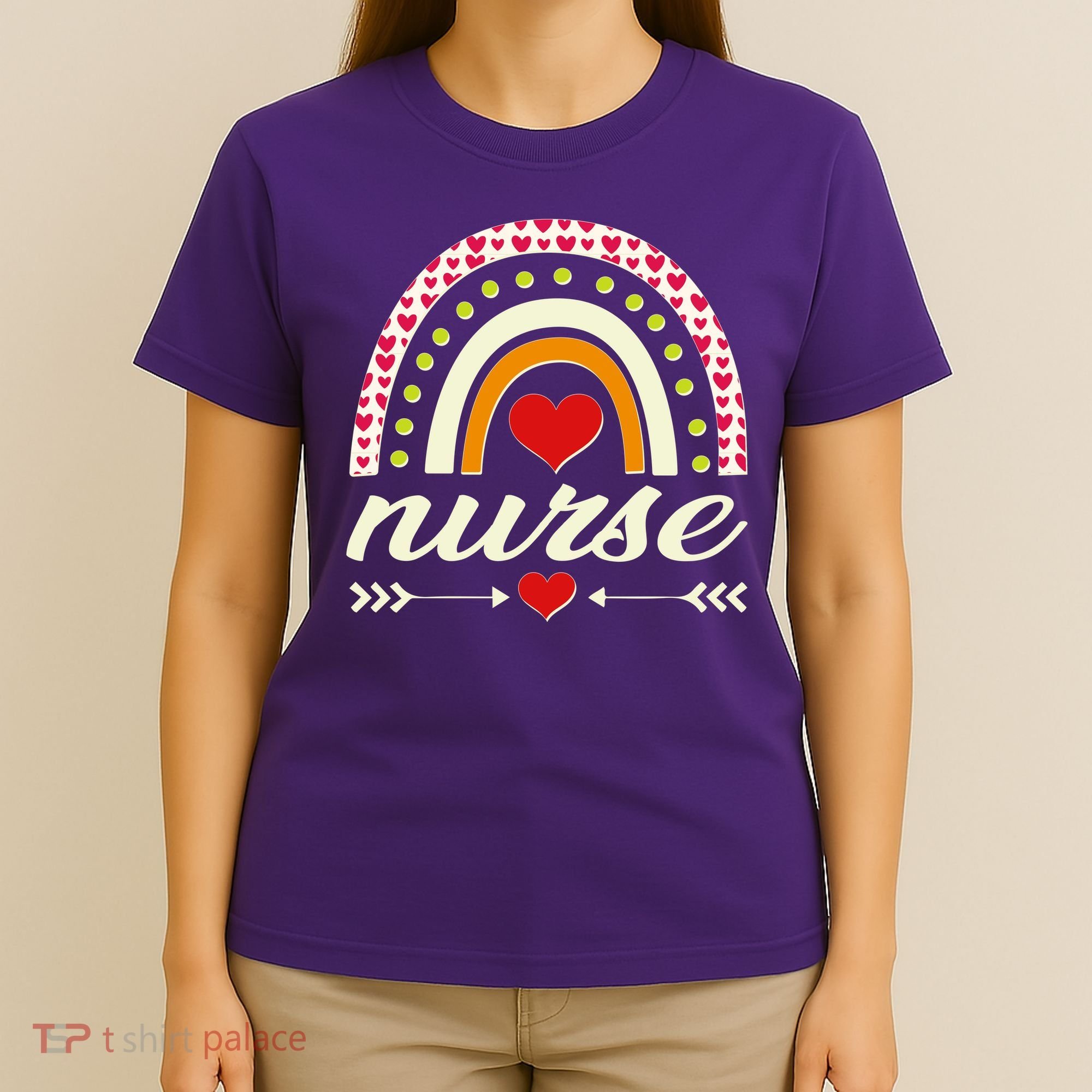 Retro Boho Valentine Day Nurse Heart Rainbow T-Shirt