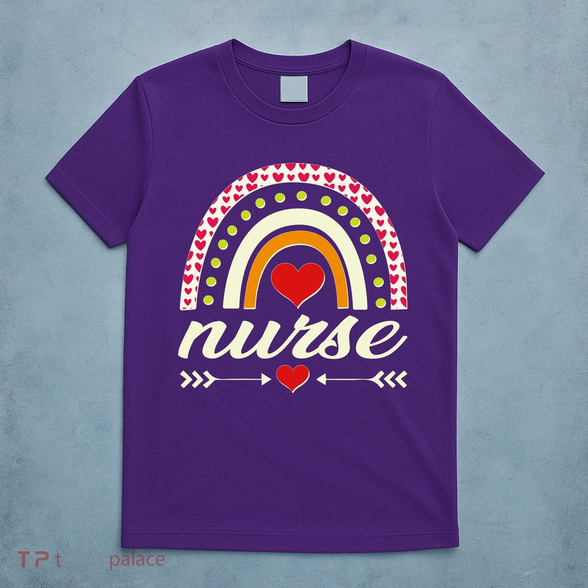 Retro Boho Valentine Day Nurse Heart Rainbow T-Shirt