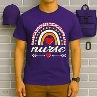 Retro Boho Valentine Day Nurse Heart Rainbow T-Shirt thumb 6