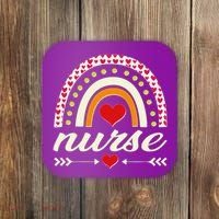 Retro Boho Valentine Day Nurse Heart Rainbow Coaster thumb 0