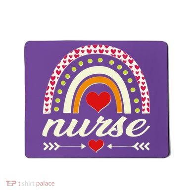 Retro Boho Valentine Day Nurse Heart Rainbow Mousepad