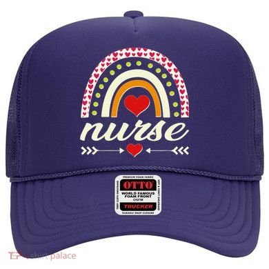 Retro Boho Valentine Day Nurse Heart Rainbow Hat