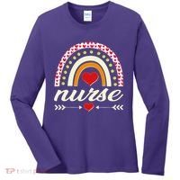 Retro Boho Valentine Day Nurse Heart Rainbow Women's Long Sleeve Shirt thumb 0