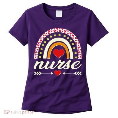 Retro Boho Valentine Day Nurse Heart Rainbow Women's T-Shirt