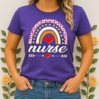 Retro Boho Valentine Day Nurse Heart Rainbow Women's T-Shirt thumb 2