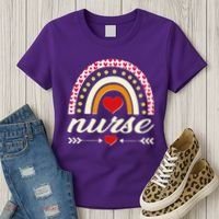 Retro Boho Valentine Day Nurse Heart Rainbow Women's T-Shirt thumb 3