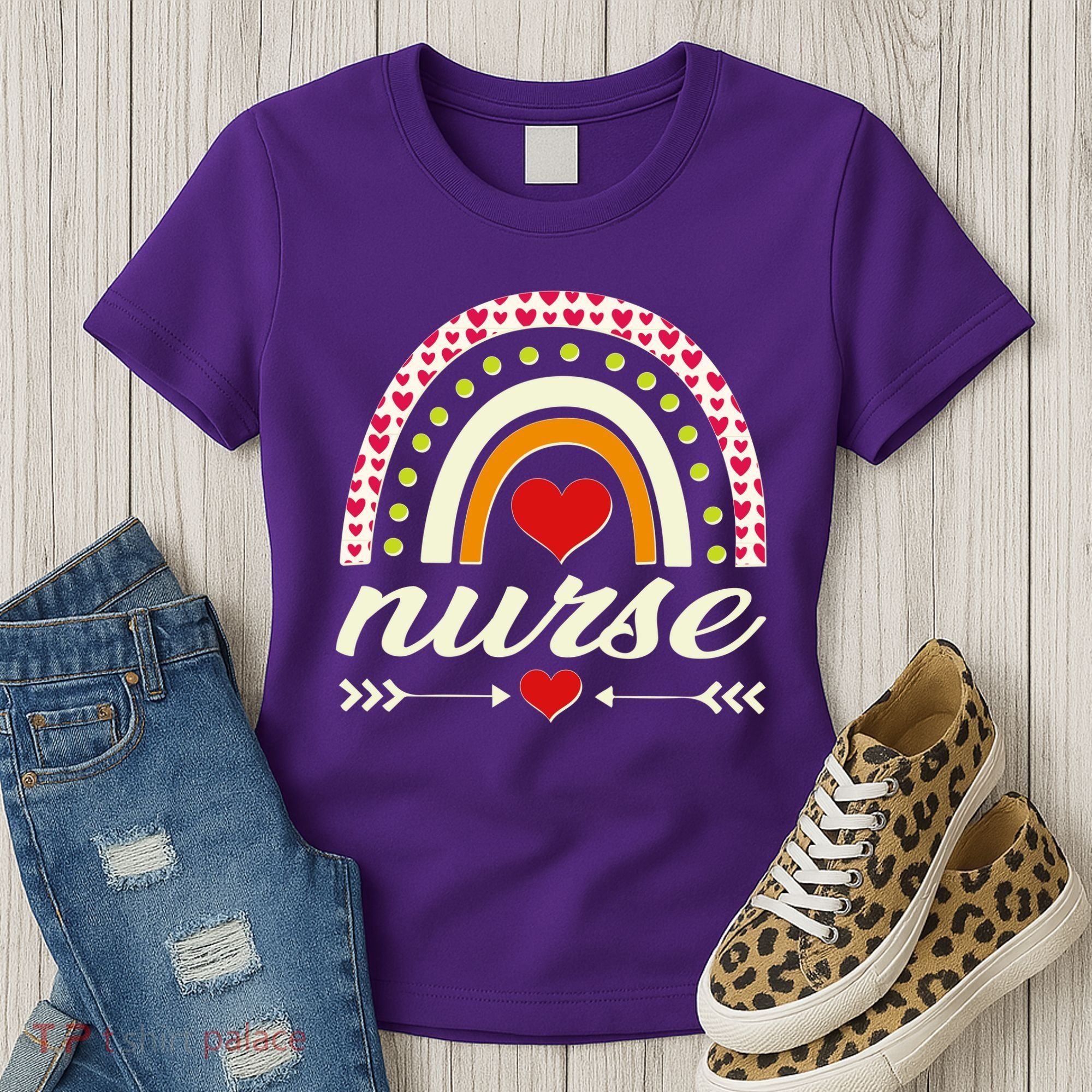 Retro Boho Valentine Day Nurse Heart Rainbow Women's T-Shirt