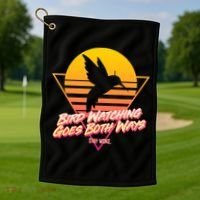Retro Bird Watching Goes Both Ways Golf Towel thumb 1