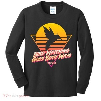 Retro Bird Watching Goes Both Ways Kids Long Sleeve Shirt