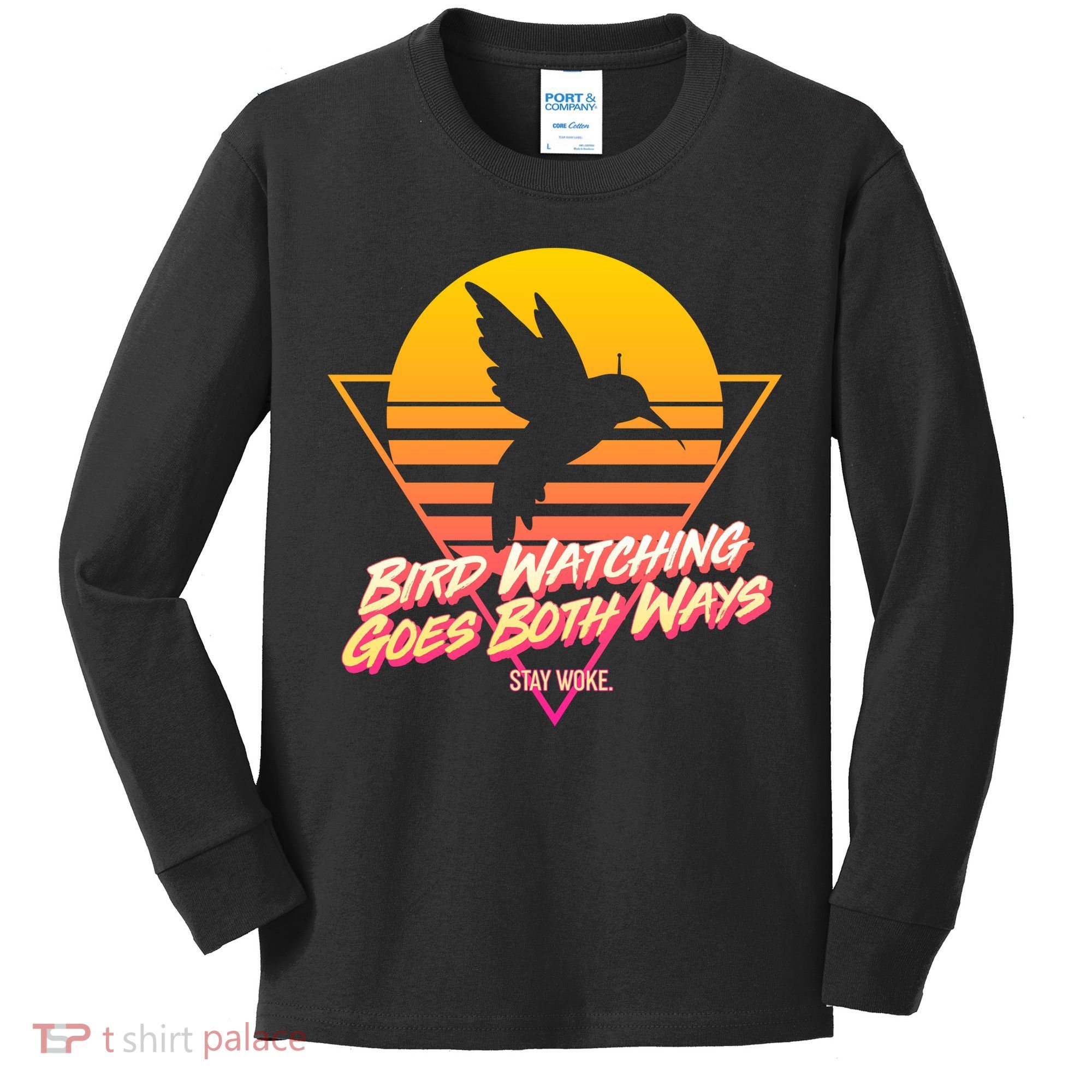 Retro Bird Watching Goes Both Ways Kids Long Sleeve Shirt