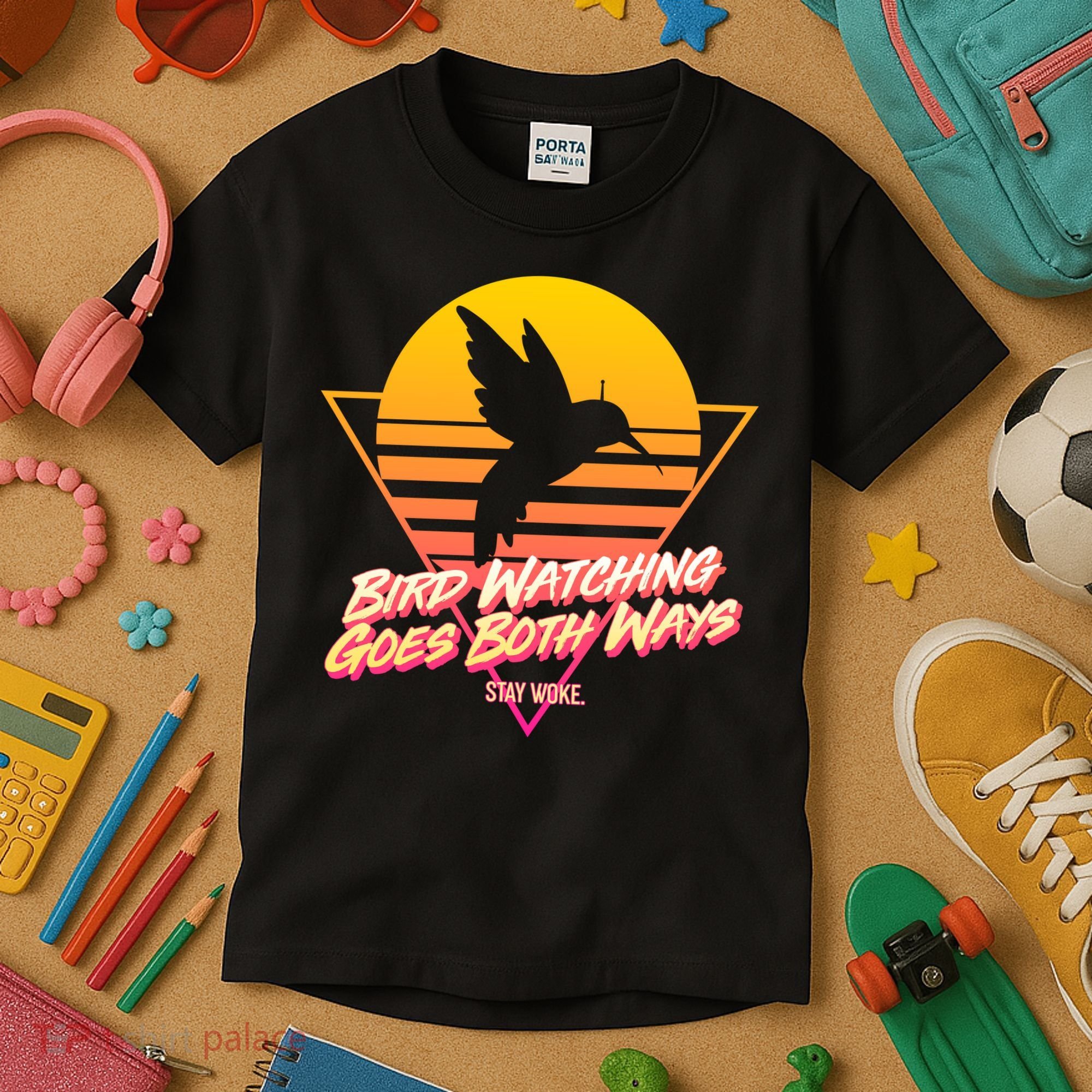 Retro Bird Watching Goes Both Ways Kids T-Shirt