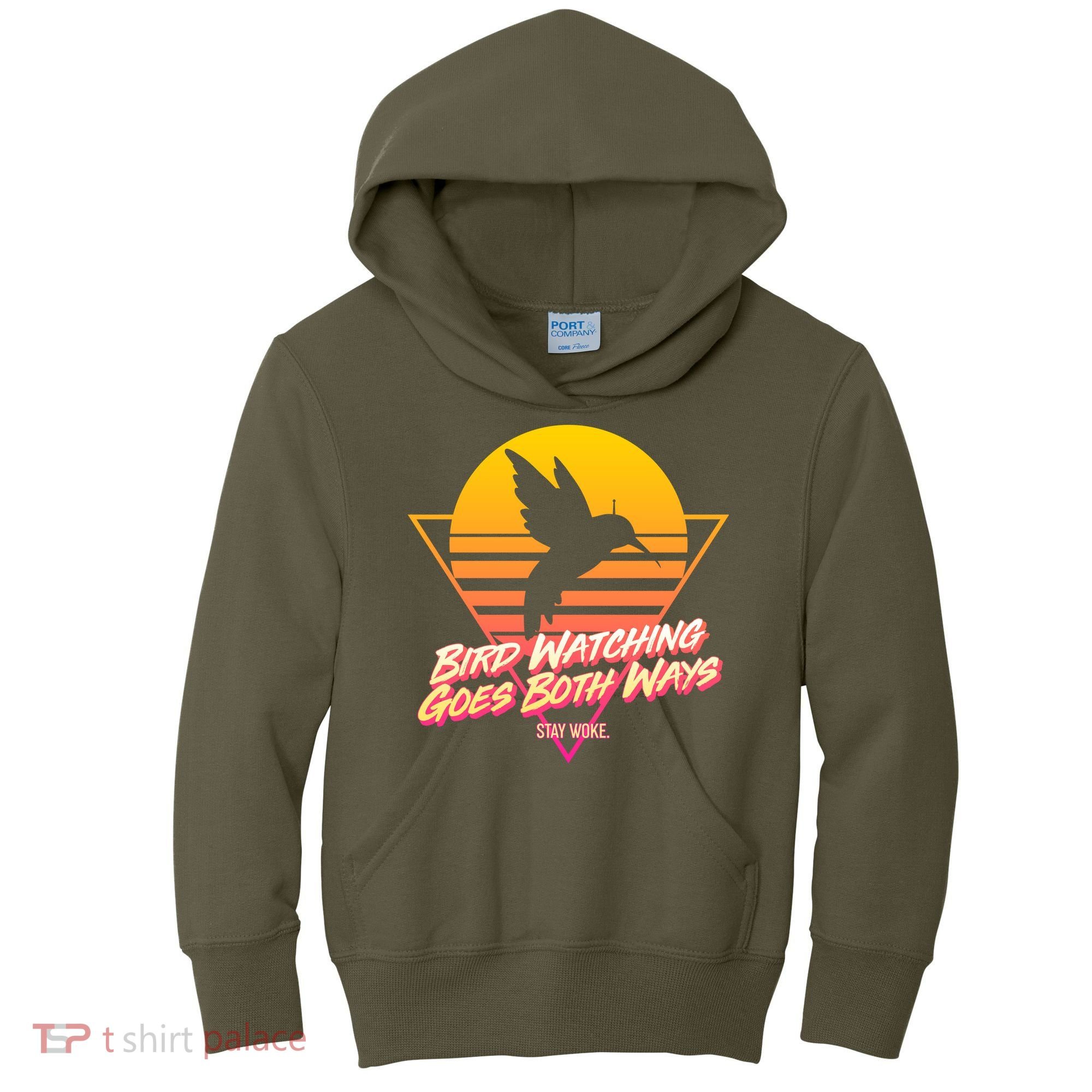 Retro Bird Watching Goes Both Ways Kids Hoodie