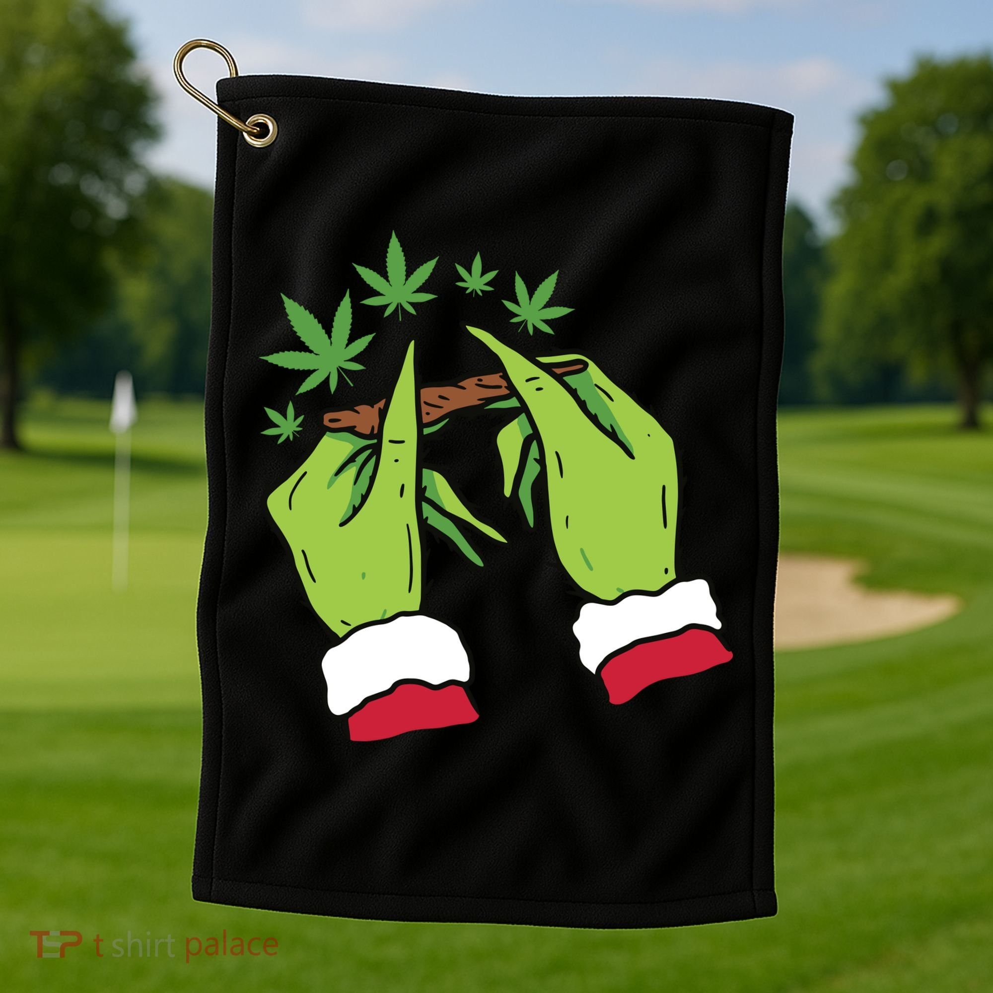 Rolling Blunt Weed Funny Christmas Xmas Holiday Trending Golf Towel
