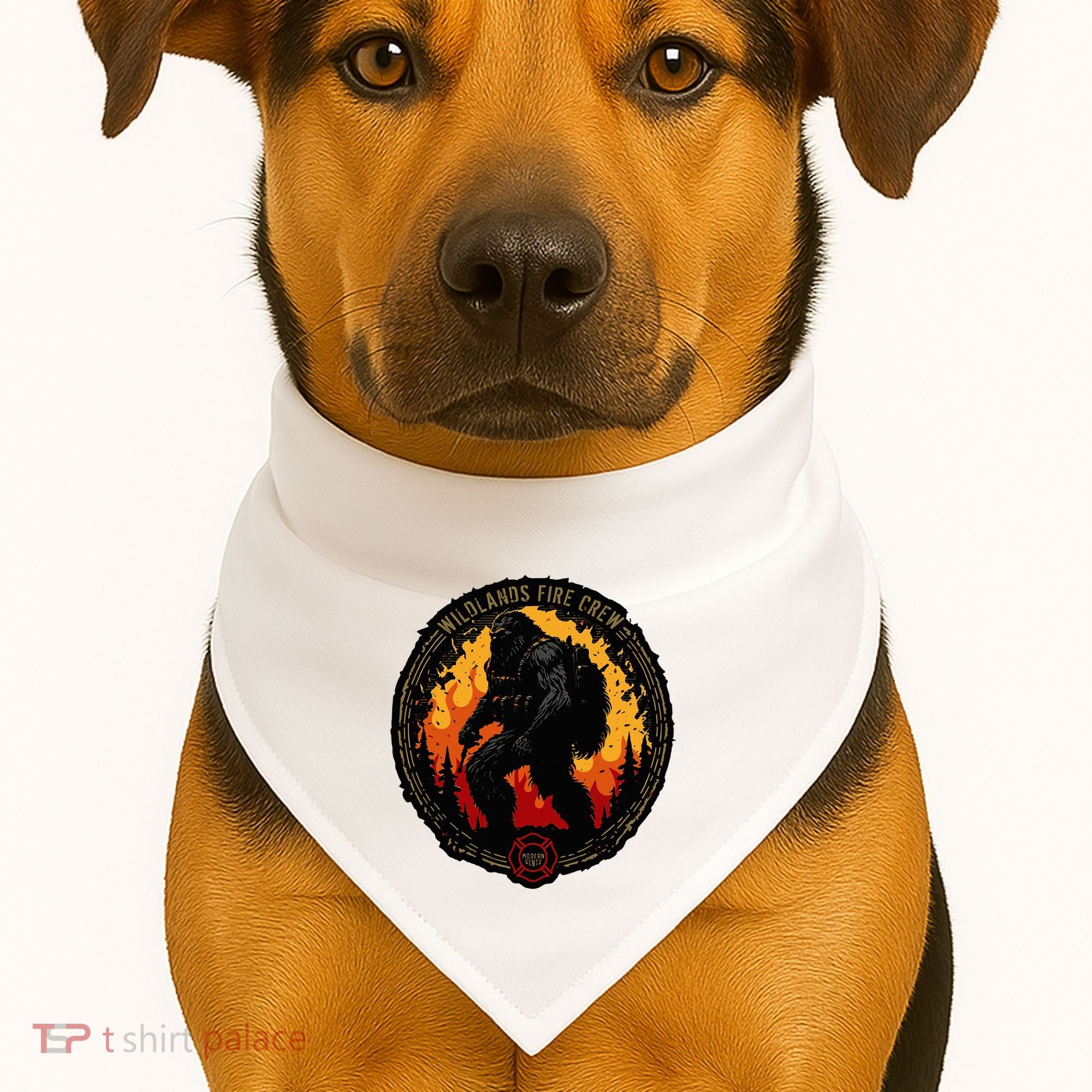 Retro Bigfoot Wildland Firefighter Sasquatch Fireman USA-Made Doggie Bandana