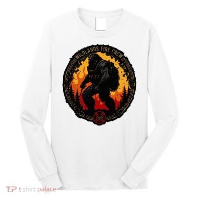 Retro Bigfoot Wildland Firefighter Sasquatch Fireman Long Sleeve Shirt