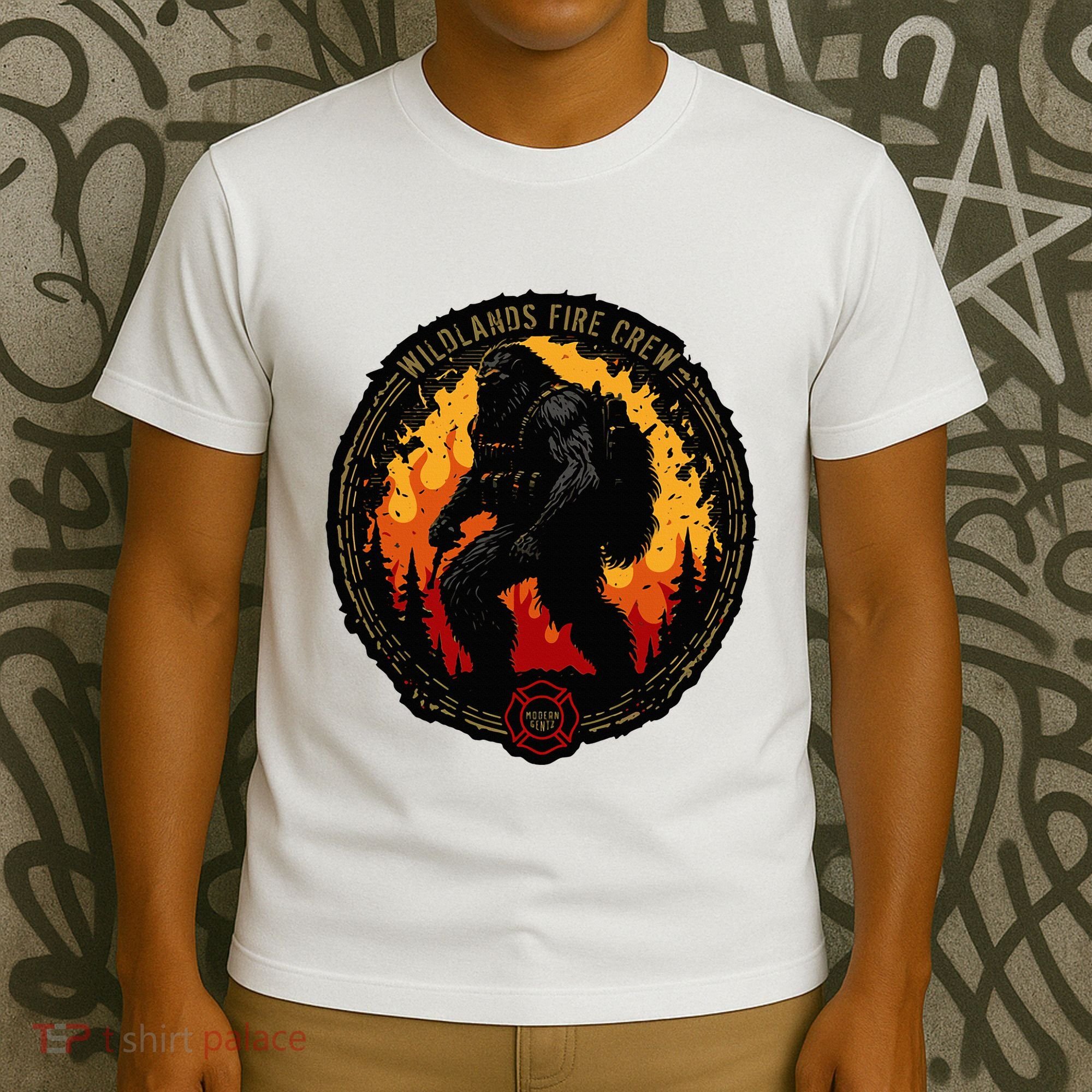 Retro Bigfoot Wildland Firefighter Sasquatch Fireman T-Shirt