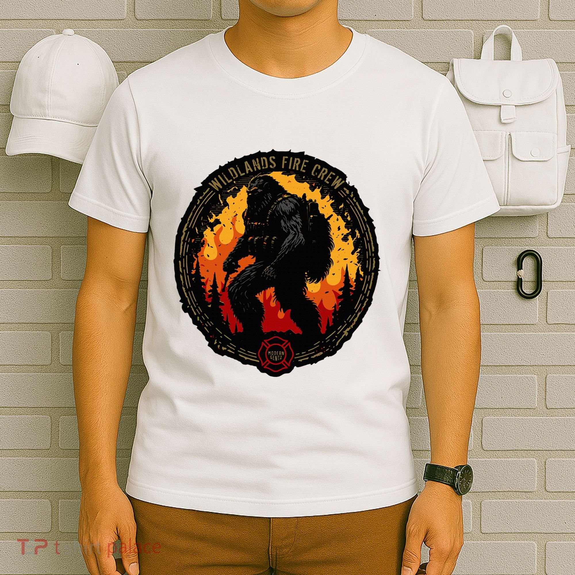 Retro Bigfoot Wildland Firefighter Sasquatch Fireman T-Shirt